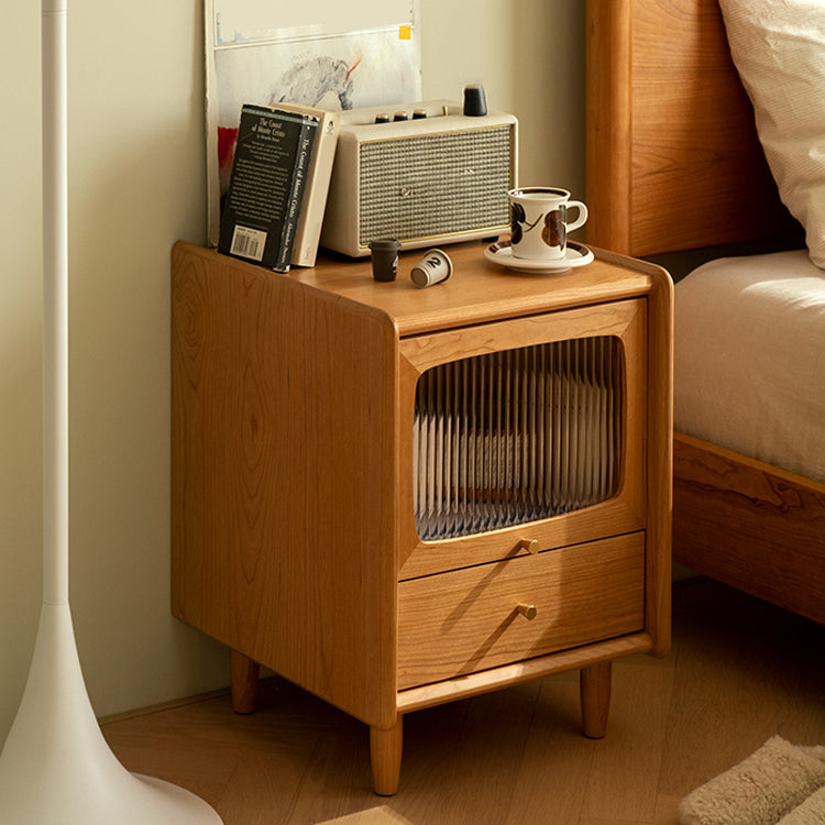 Medium Wood Night Table Contemporary Drawers Bedside Cabinet