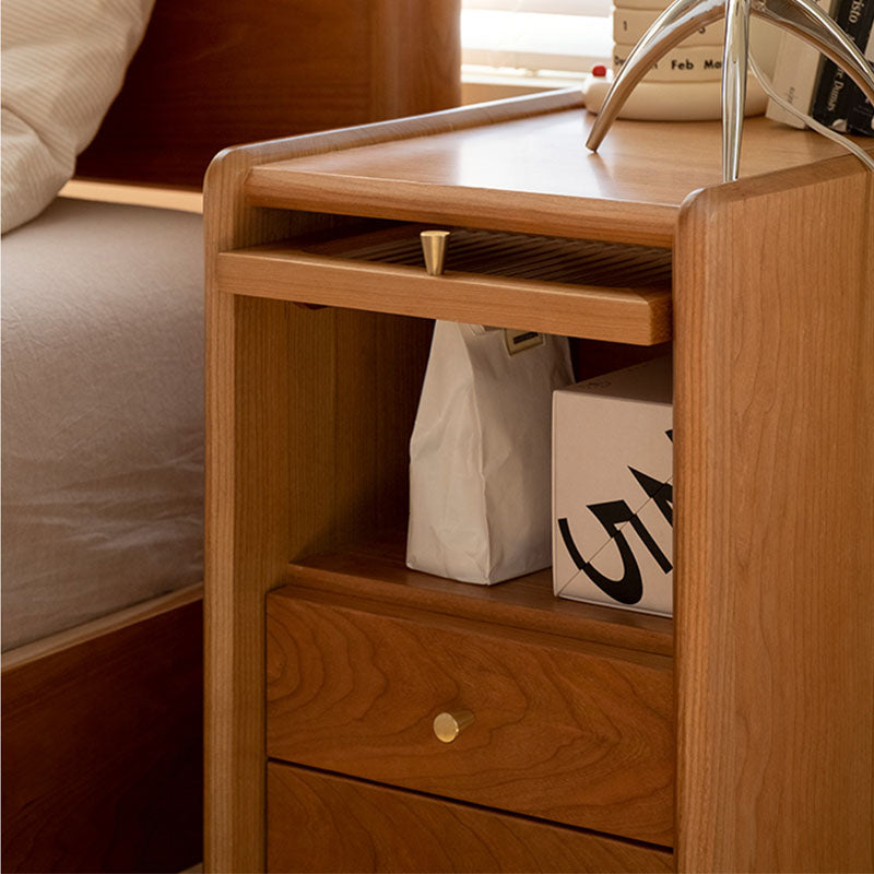 Medium Wood Night Table Contemporary Drawers Bedside Cabinet