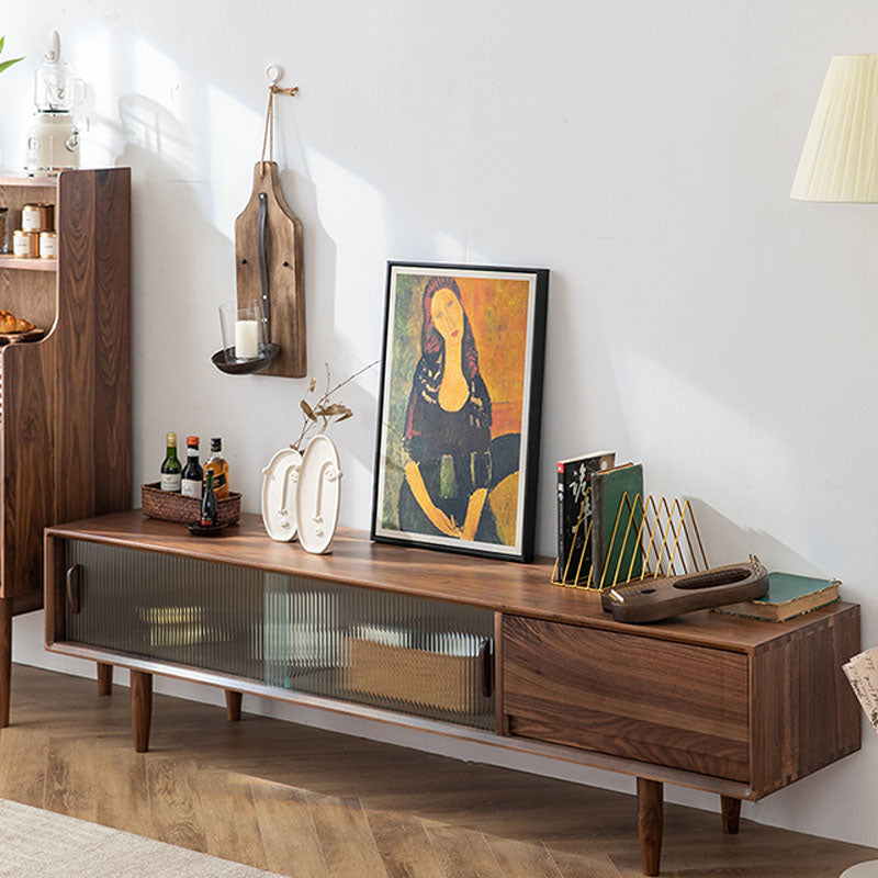 Contemporary TV Stand Console Solid Wood TV Media Stand with Doors