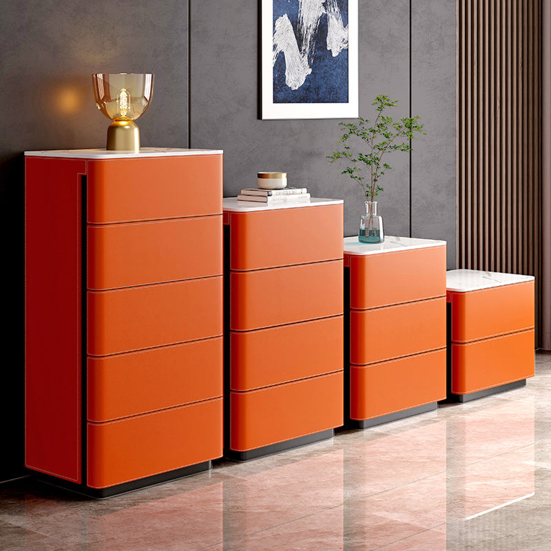 Orange Leatherwear Credenza Modern Stone Buffet with Drawer for Dining Room