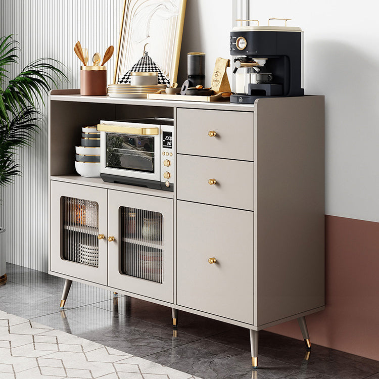 Glam Engineered Wood Sideboard Adjustable Shelving Credenza with Stone Top for Living Room