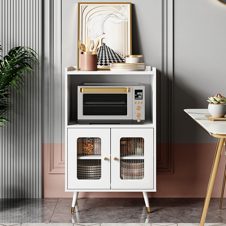 Glam Engineered Wood Sideboard Adjustable Shelving Credenza with Stone Top for Living Room