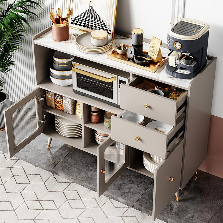 Glam Engineered Wood Sideboard Adjustable Shelving Credenza with Stone Top for Living Room