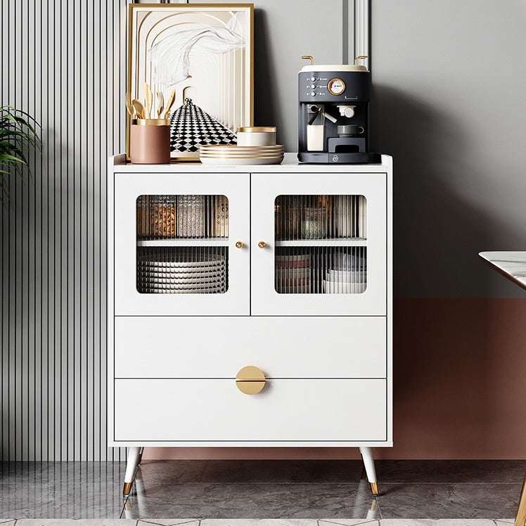 Glam Engineered Wood Sideboard Adjustable Shelving Credenza with Stone Top for Living Room