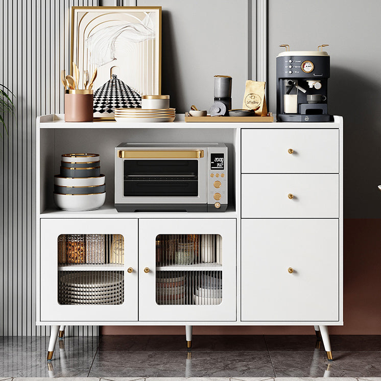 Glam Engineered Wood Sideboard Adjustable Shelving Credenza with Stone Top for Living Room