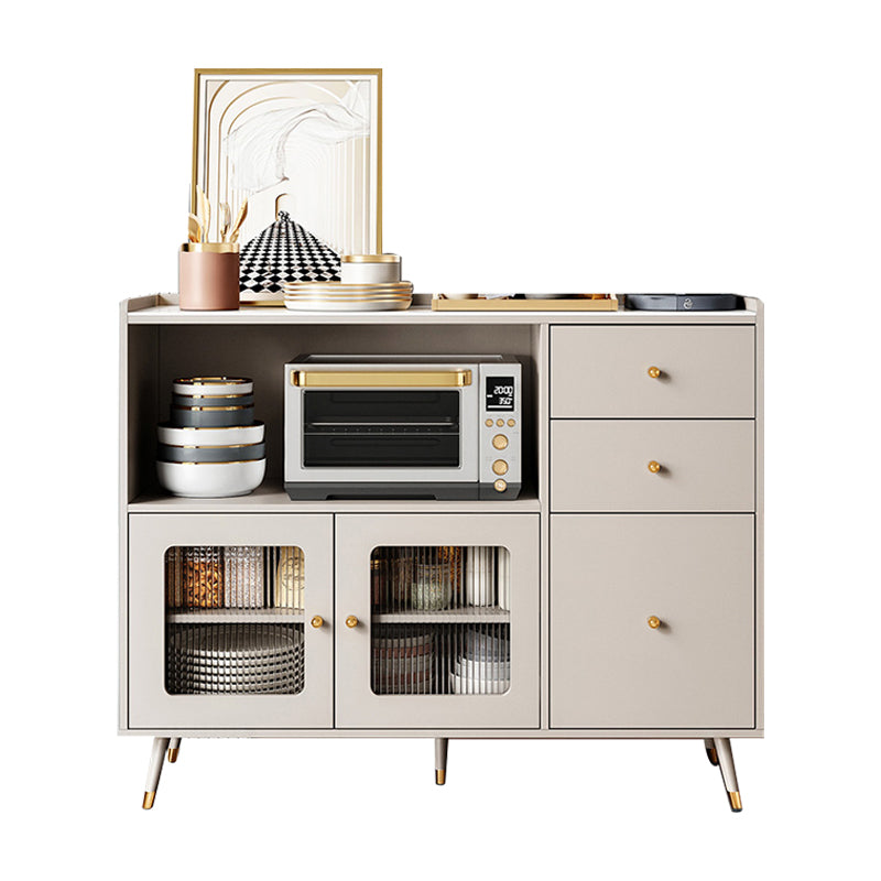 Glam Engineered Wood Sideboard Adjustable Shelving Credenza with Stone Top for Living Room