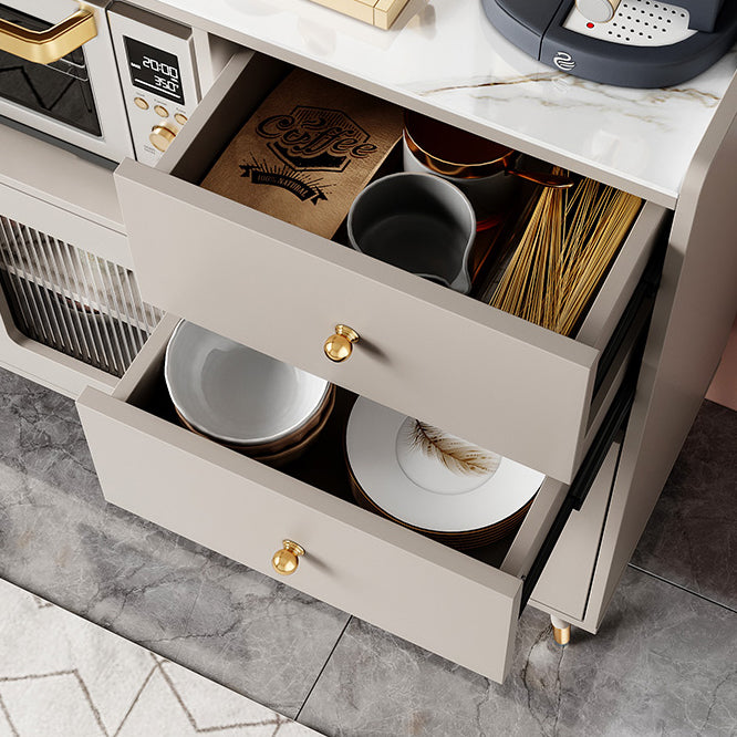 Glam Engineered Wood Sideboard Adjustable Shelving Credenza with Stone Top for Living Room