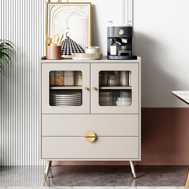 Glam Engineered Wood Sideboard Adjustable Shelving Credenza with Stone Top for Living Room