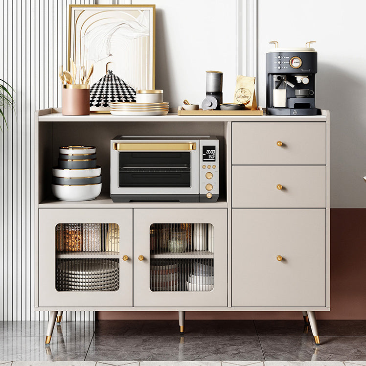 Glam Engineered Wood Sideboard Adjustable Shelving Credenza with Stone Top for Living Room