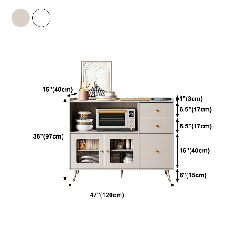 Glam Engineered Wood Sideboard Adjustable Shelving Credenza with Stone Top for Living Room