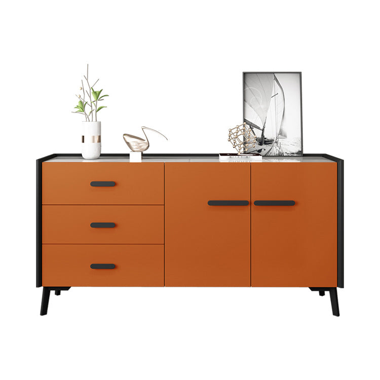 3-Drawer Pine Wood Sideboard Modern Credenza with Stone Countertop for Living Room