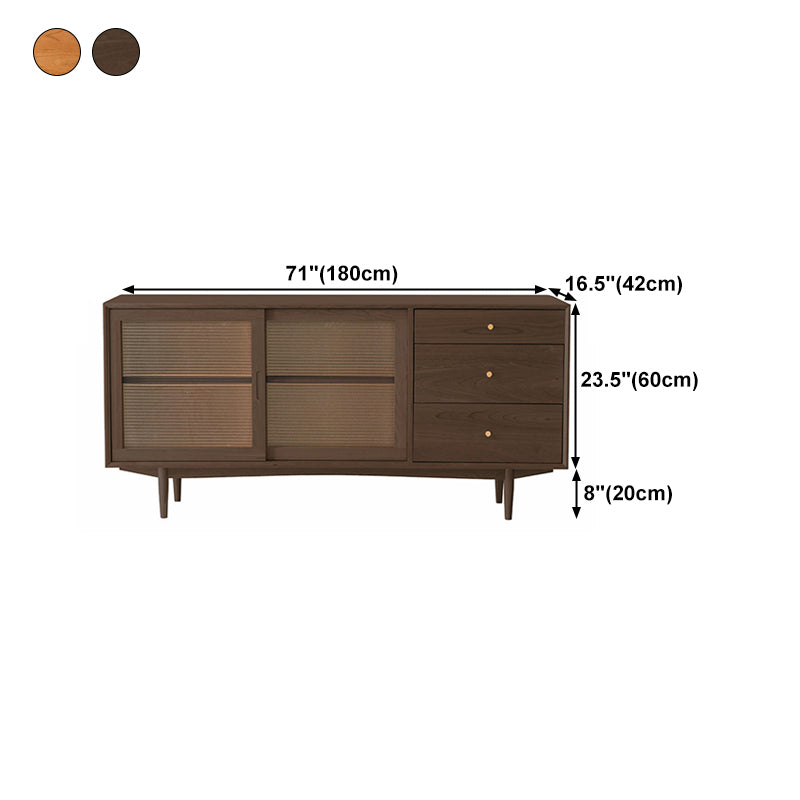 3-Drawer Pine Wood Credenza Modern Glass Sliding Door Cabinets Sideboard for Living Room