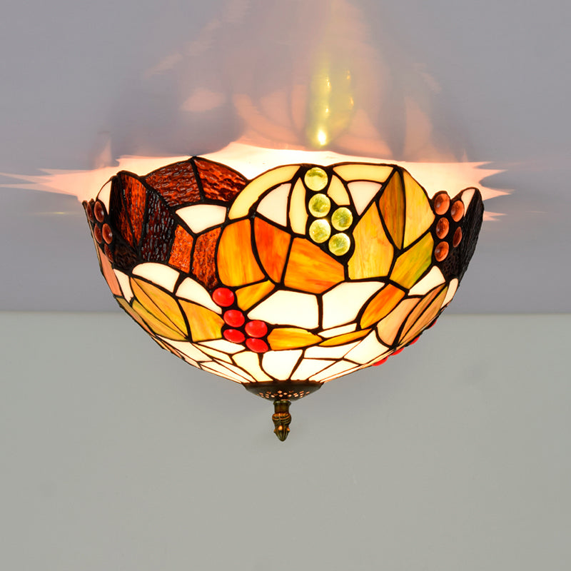 Tiffany-Style Bowl Shape Flush Mount Stained Glass Ceiling Light for Aisle