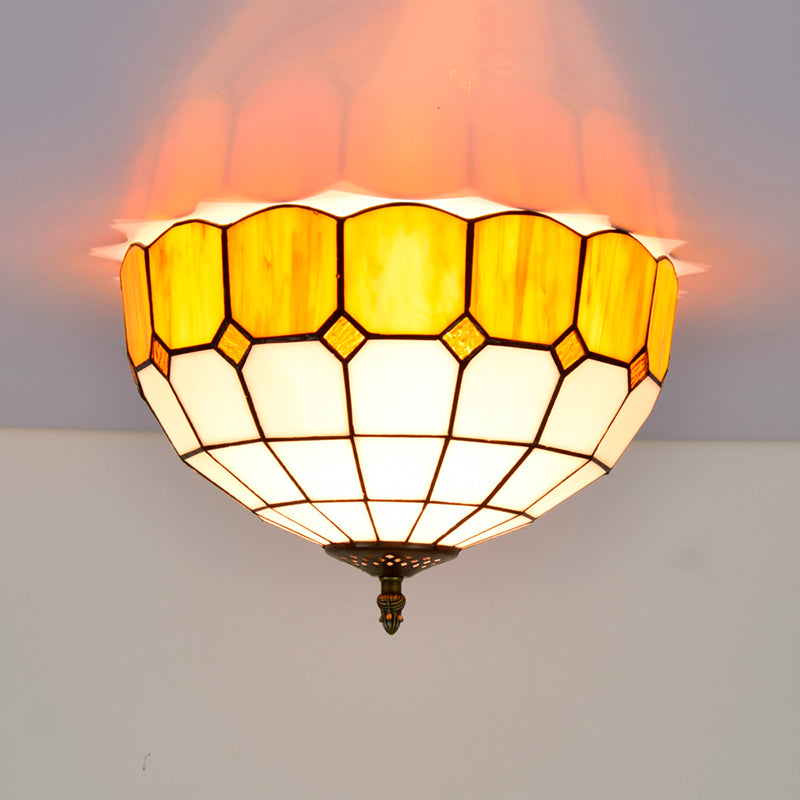 Tiffany-Style Bowl Shape Flush Mount Stained Glass Ceiling Light for Aisle