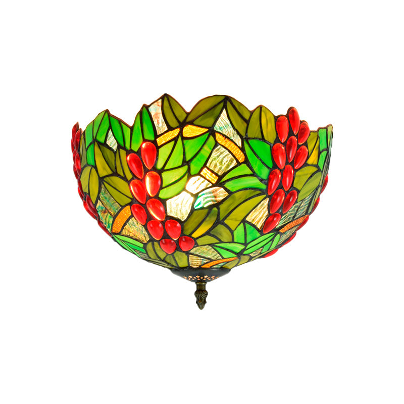 Tiffany-Style Bowl Shape Flush Mount Stained Glass Ceiling Light for Aisle