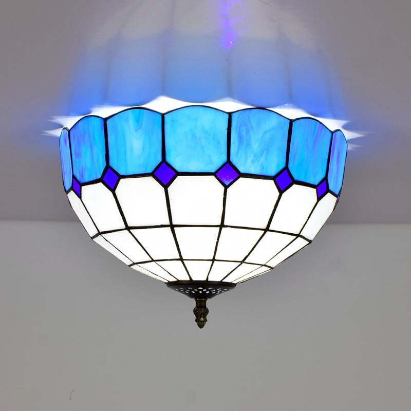 Tiffany-Style Bowl Shape Flush Mount Stained Glass Ceiling Light for Aisle