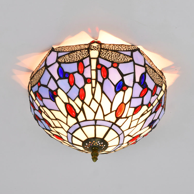 Tiffany-Style Bowl Shape Flush Mount Stained Glass Ceiling Light for Aisle