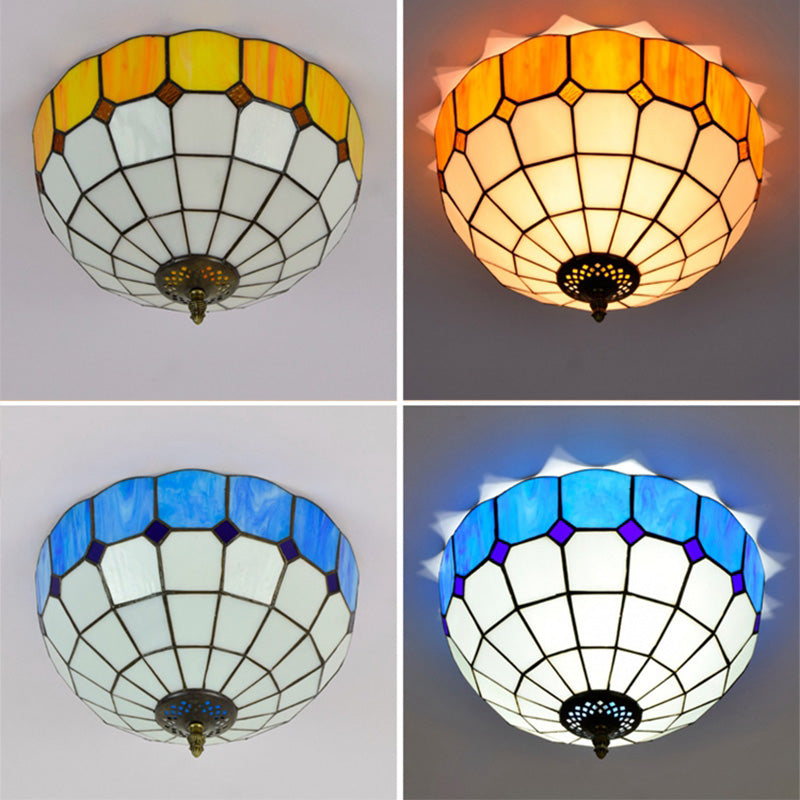 Tiffany-Style Bowl Shape Flush Mount Stained Glass Ceiling Light for Aisle