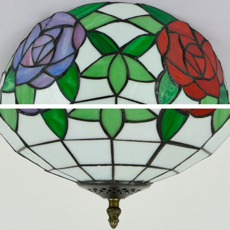 Tiffany-Style Bowl Shape Flush Mount Stained Glass Ceiling Light for Aisle