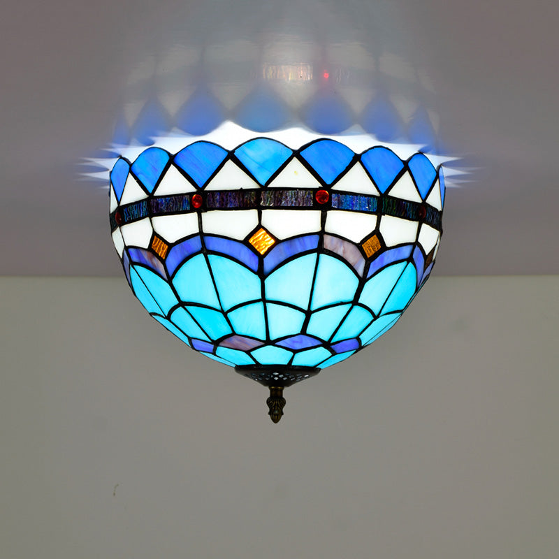 Tiffany-Style Bowl Shape Flush Mount Stained Glass Ceiling Light for Aisle