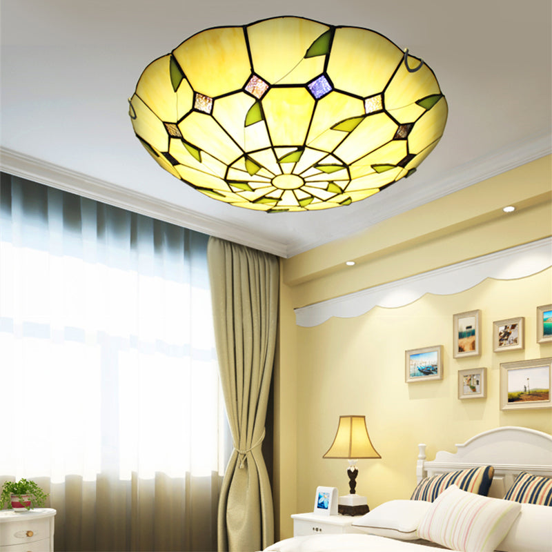 Tiffany Style Bowl Shape Flush Mount Glass 1 Light Ceiling Light for Bedroom