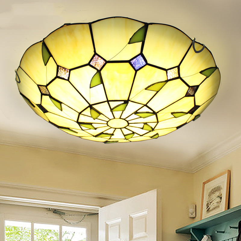 Tiffany Style Bowl Shape Flush Mount Glass 1 Light Ceiling Light for Bedroom