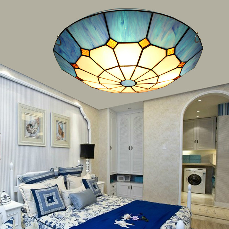 Tiffany Style Bowl Shape Flush Mount Glass 1 Light Ceiling Light for Bedroom