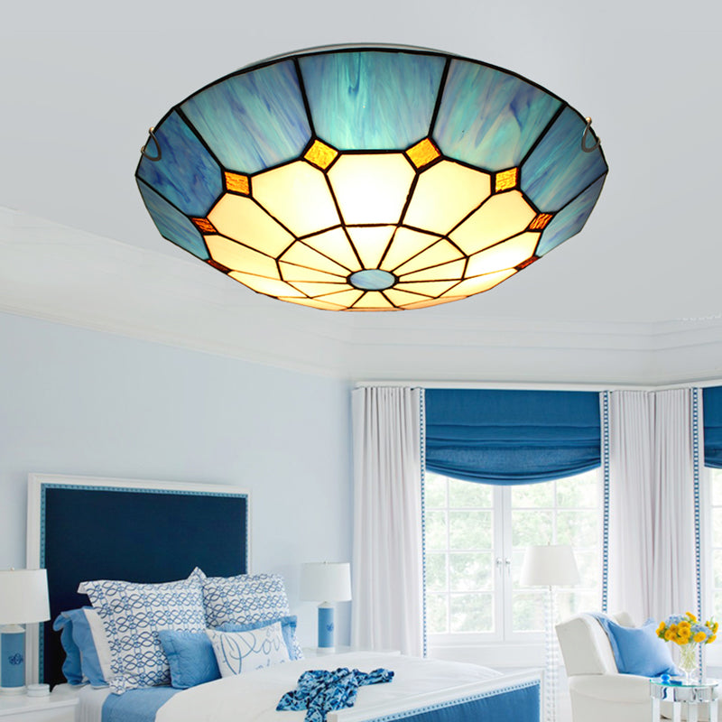 Tiffany Style Bowl Shape Flush Mount Glass 1 Light Ceiling Light for Bedroom