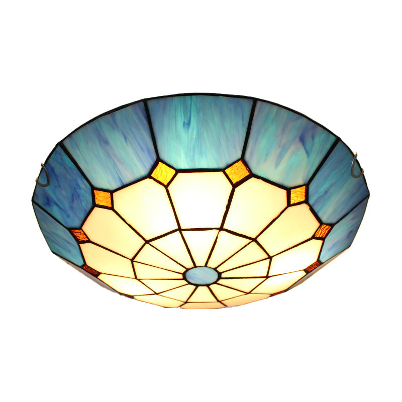 Tiffany Style Bowl Shape Flush Mount Glass 1 Light Ceiling Light for Bedroom