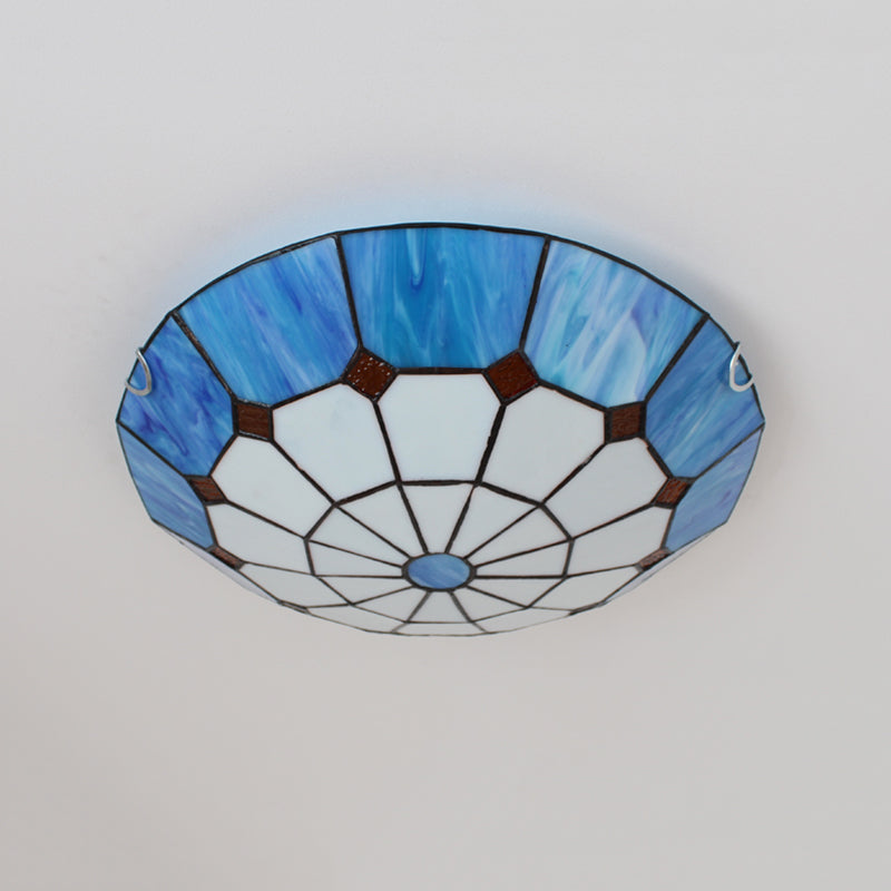 Tiffany Style Bowl Shape Flush Mount Glass 1 Light Ceiling Light for Bedroom