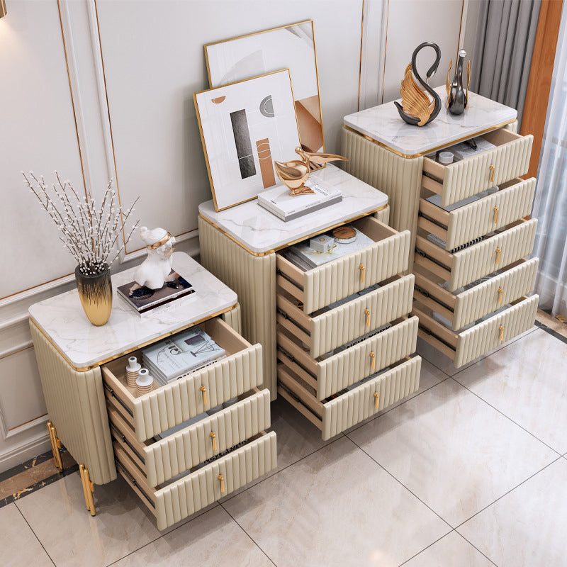 White Sideboard Modern Stone Buffet with Drawer for Dining Room