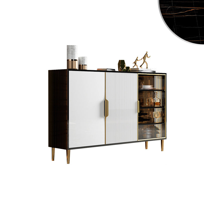 Glass Door Wood Sideboard Glam Server Cabinet with Storage for Kitchen