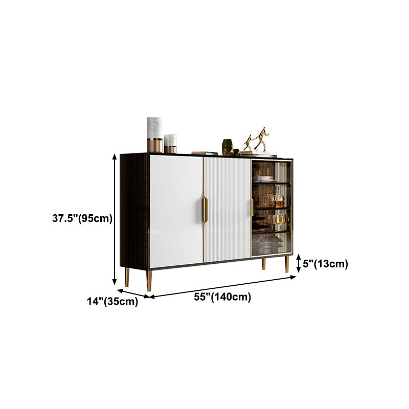 Glass Door Wood Sideboard Glam Server Cabinet with Storage for Kitchen