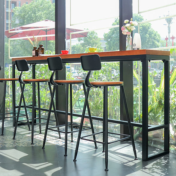 Light Brown Solid Wood Top Bar Table Glam Bistro Table with Trestle