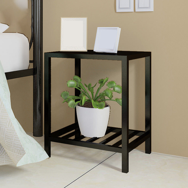 Metal Night Table Lower Shelf Accent Table Nightstand with Legs