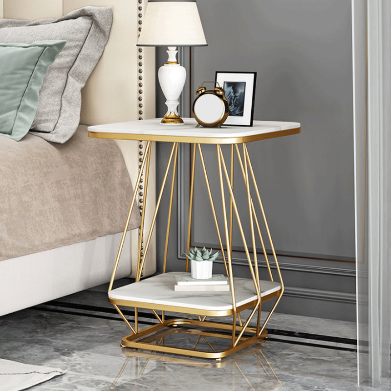 Metal Bedside Cabinet Lower Shelf Accent Table Nightstand for Bedroom