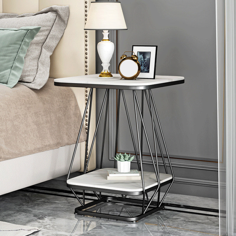 Metal Bedside Cabinet Lower Shelf Accent Table Nightstand for Bedroom