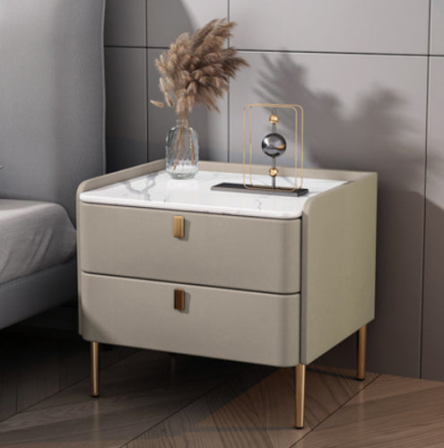 Light Luxury Bed Nightstand 2 Drawers Night Table with Legs for Bedroom