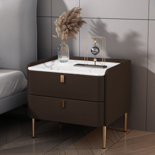 Light Luxury Bed Nightstand 2 Drawers Night Table with Legs for Bedroom