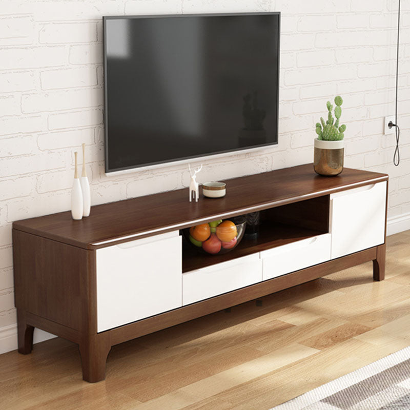 Scandinavian Open Shelf TV Console 2-Cabinet TV Stand with Soft Close Drawers