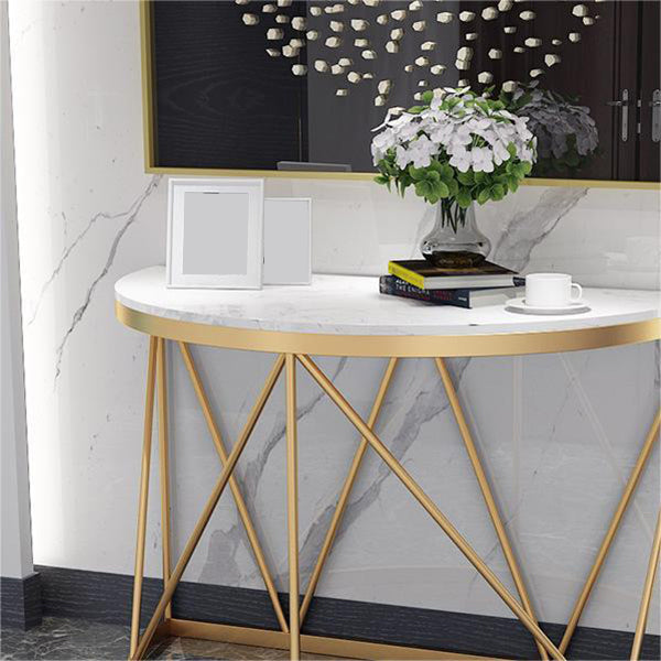 Contemporary Marble Console Sofa Table Half Moon Iron End Table for Hall