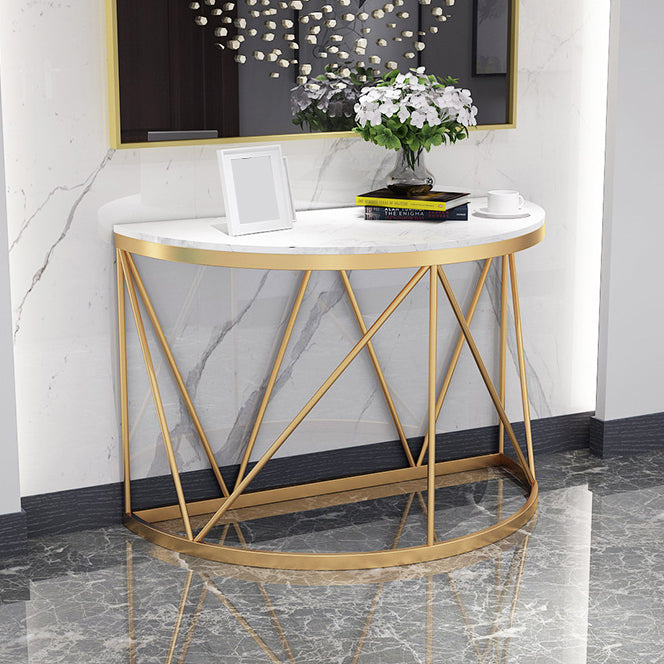 Contemporary Marble Console Sofa Table Half Moon Iron End Table for Hall