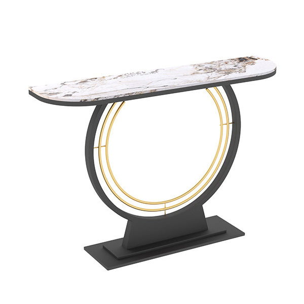 Modern Stone Console Sofa Table Half Moon Iron End Table for Hall