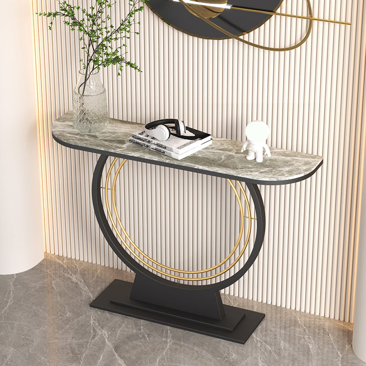 Modern Stone Console Sofa Table Half Moon Iron End Table for Hall