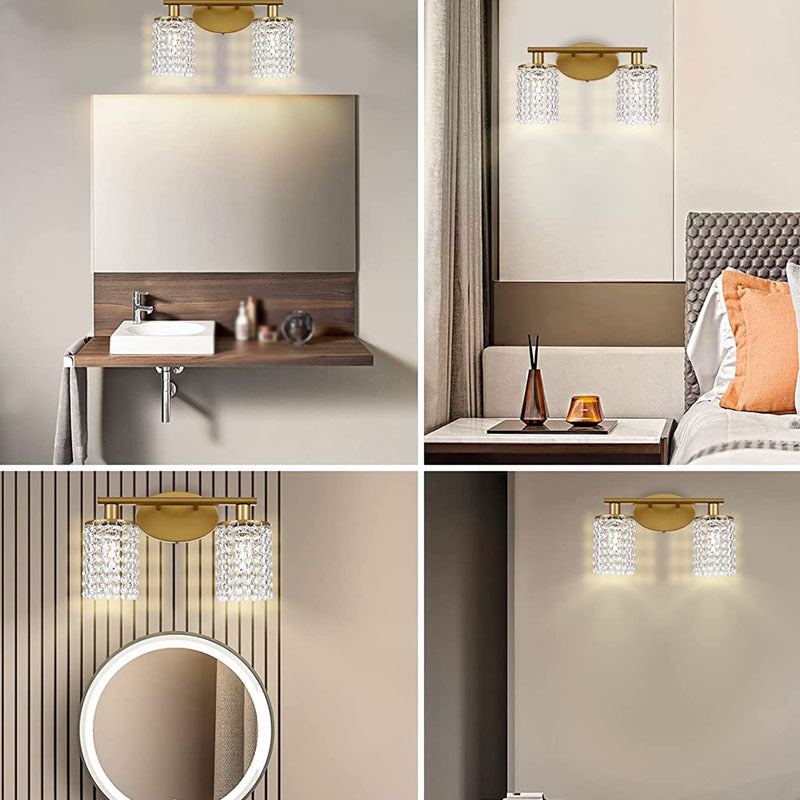 Modern Style Cylinder Vanity Lighting Fixtures Crystal Multi Lights Vanity Wall Sconce