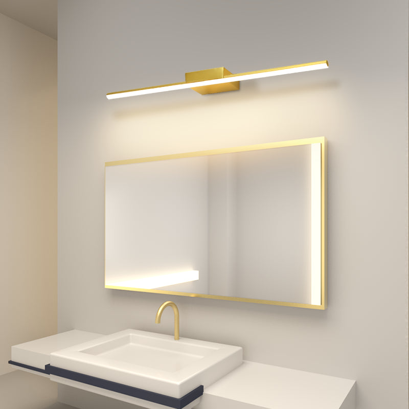 Linear Metal Wall Sconce Modern Style Single Light Mirror Wall Mount Lighting in Gold