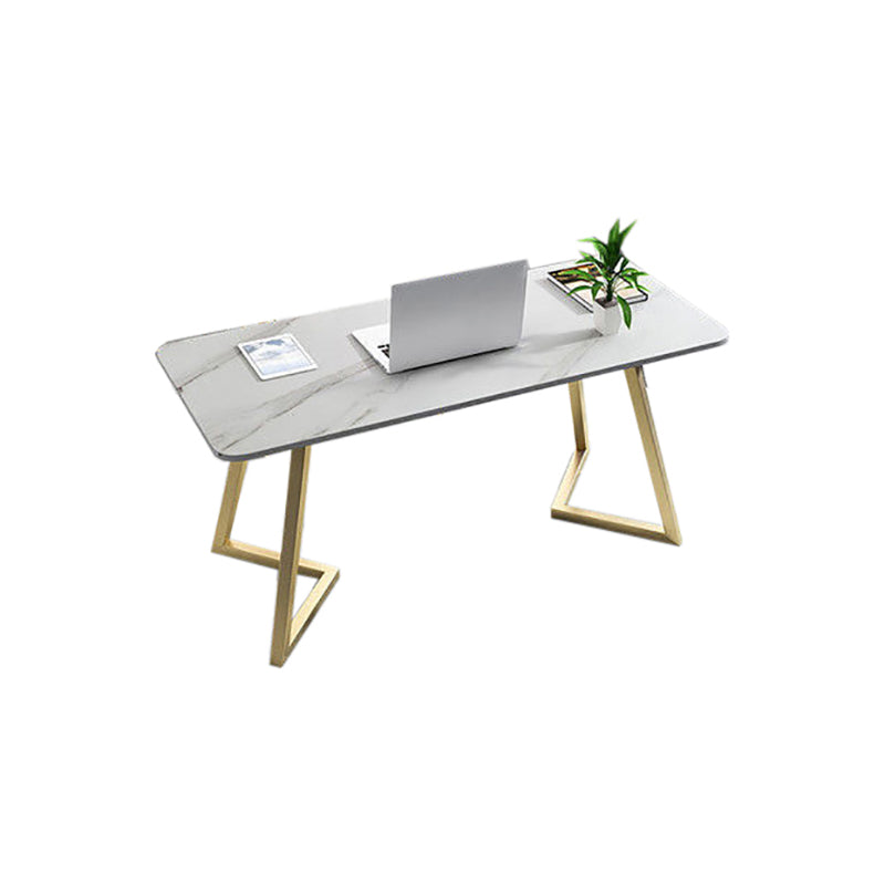 Glam Office Desk Rectangular Marble Writing Desk with Metal Legs