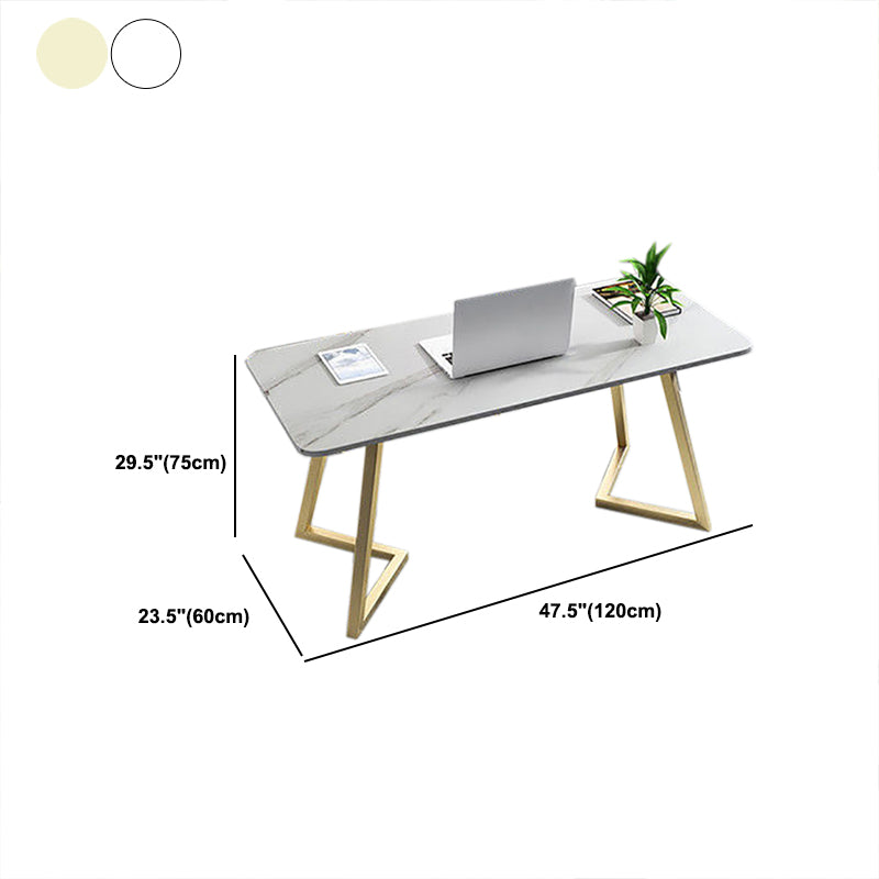 Glam Office Desk Rectangular Marble Writing Desk with Metal Legs