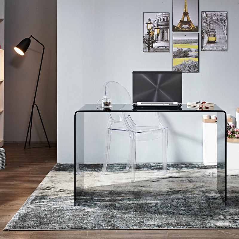 Modern Glass Office Desk Rectangular Sled Office Desk in Black and White