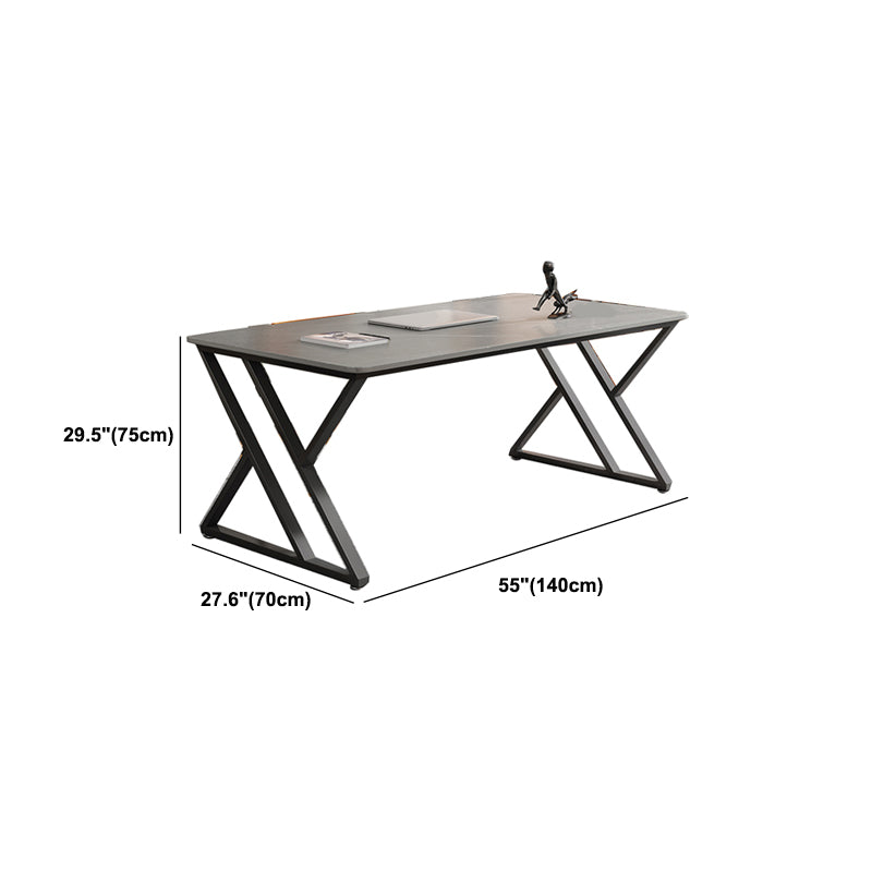 Grey Rectangular Writing Desk Bedroom Office Desk with Metal Legs